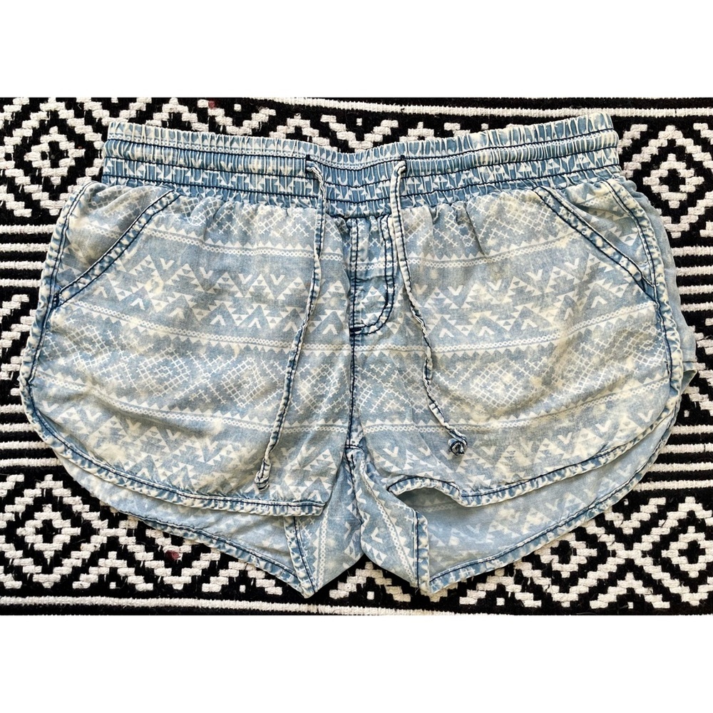 No Boundaries Acid Wash Aztec Print Shorts